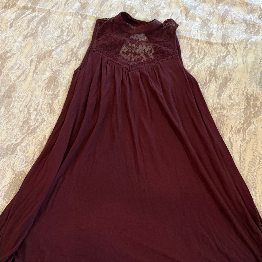 American Eagle Sleeveless Burgundy Dress with Lace Detail